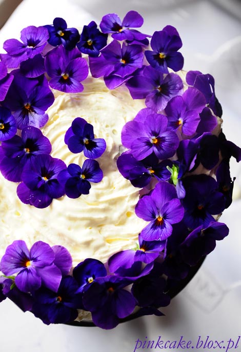 tort fiołkowy, tort z fiołkami, violets cake, viola odorata cake, tort z fiołkami i konfiturą fiołkową