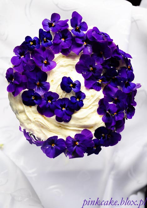 tort fiołkowy, tort z fiołkami, violets cake, viola odorata viola cornuta cake
